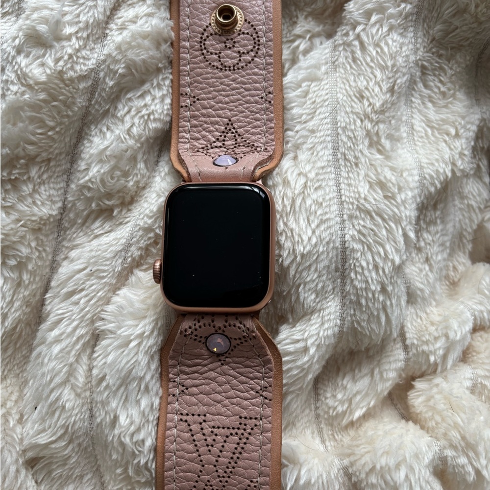 Upcycled LV Magnolia Mahina with logo bow band for Apple Watch band by sparkl